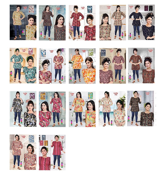 Lucky Khushboo Heavy Rayon Short Kurtis Exporter Gujarat