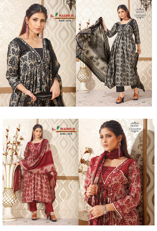Madhur Kalpveli Modal Chanderi Readymade Pant Style Suits Supplier Gujarat