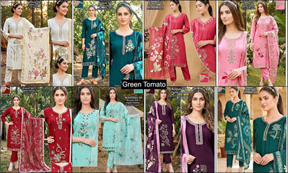 Mahima Green Tomato Roman Silk Readymade Pant Style Suits Exporter Gujarat