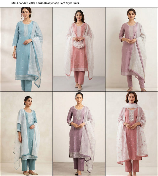 Mal Chanderi 2809 Khush Readymade Pant Style Suits Wholesale Rate
