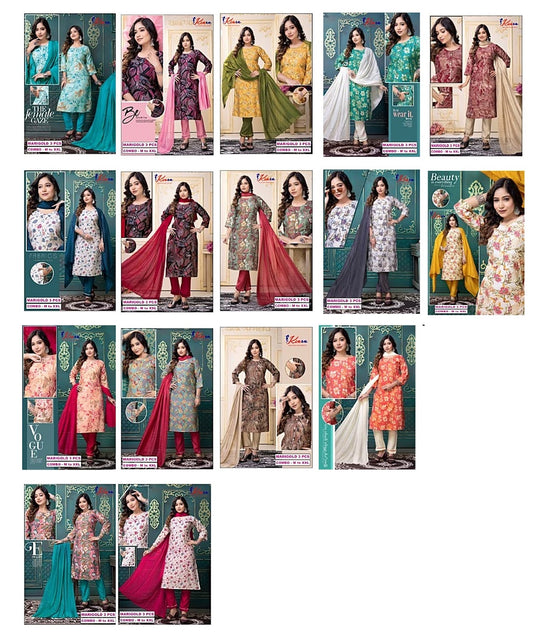 Marigold Kiara Roman Silk Readymade Pant Style Suits Wholesale