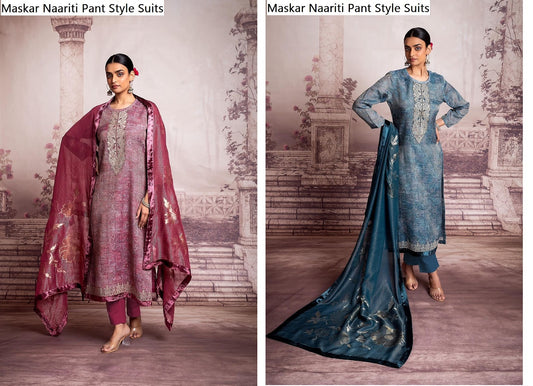 Maskar Naariti Silk Slub Pant Style Suits Wholesale Rate