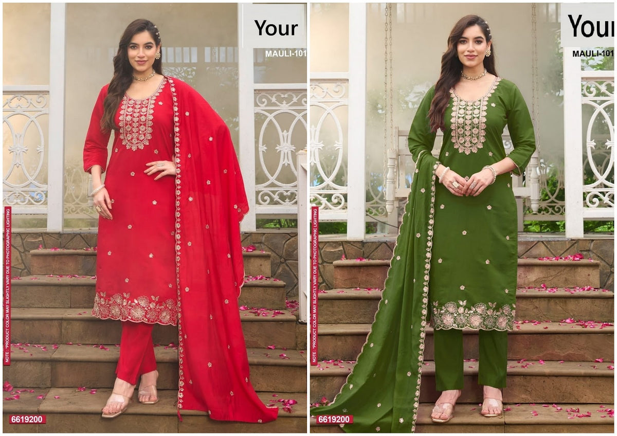 Mauli Your Roman Silk Readymade Pant Style Suits Wholesale Price