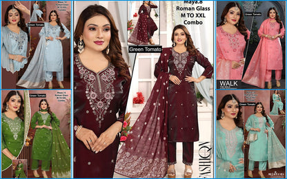 Maya Green Tomato Roman Readymade Pant Style Suits Wholesale