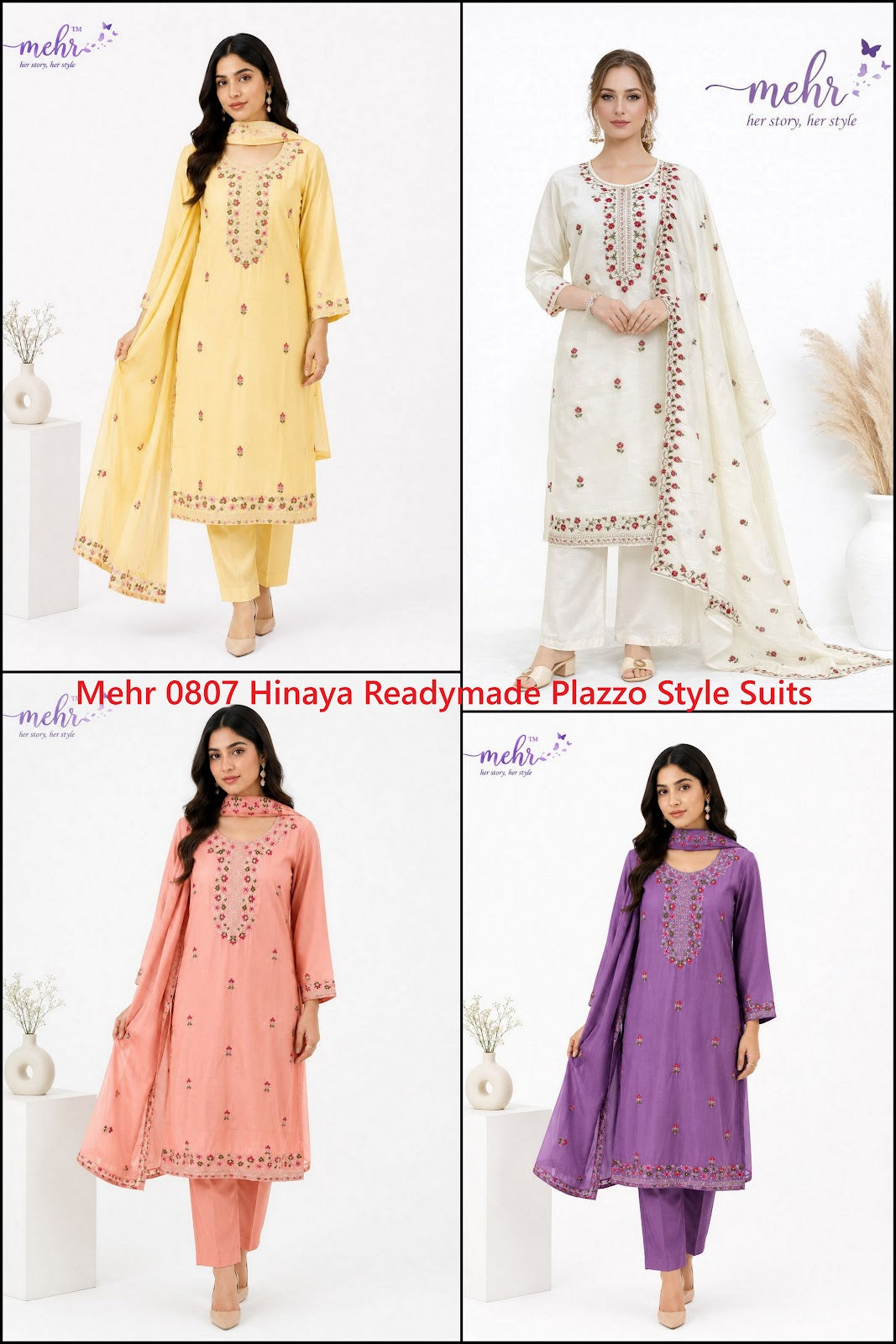 Mehr 0807 Hinaya Roman Silk Readymade Plazzo Style Suits Manufacturer Ahmedabad