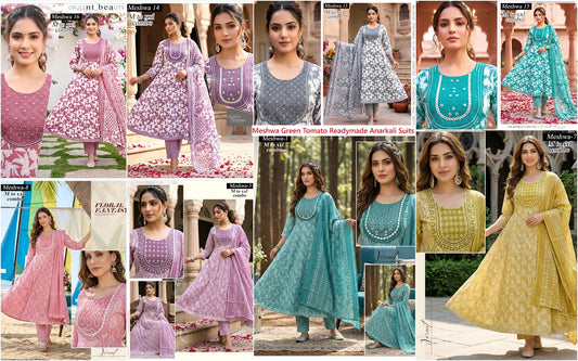 Meshwa Green Tomato Cotton Readymade Anarkali Suits Supplier