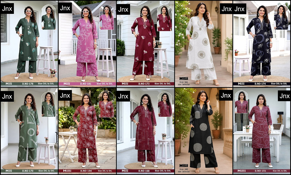 Milli Plus Size Jnx Rayon 22Kg Co Ord Set Supplier Ahmedabad