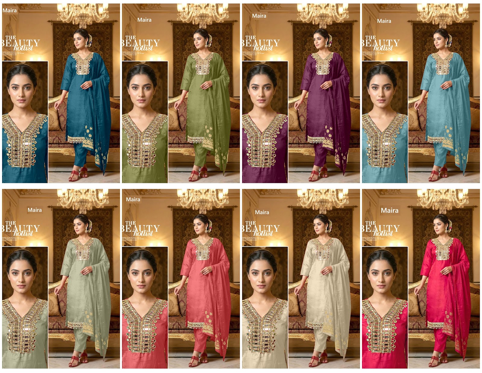 Mirror Neck Work 1402 Maira Roman Readymade Pant Style Suits Wholesale