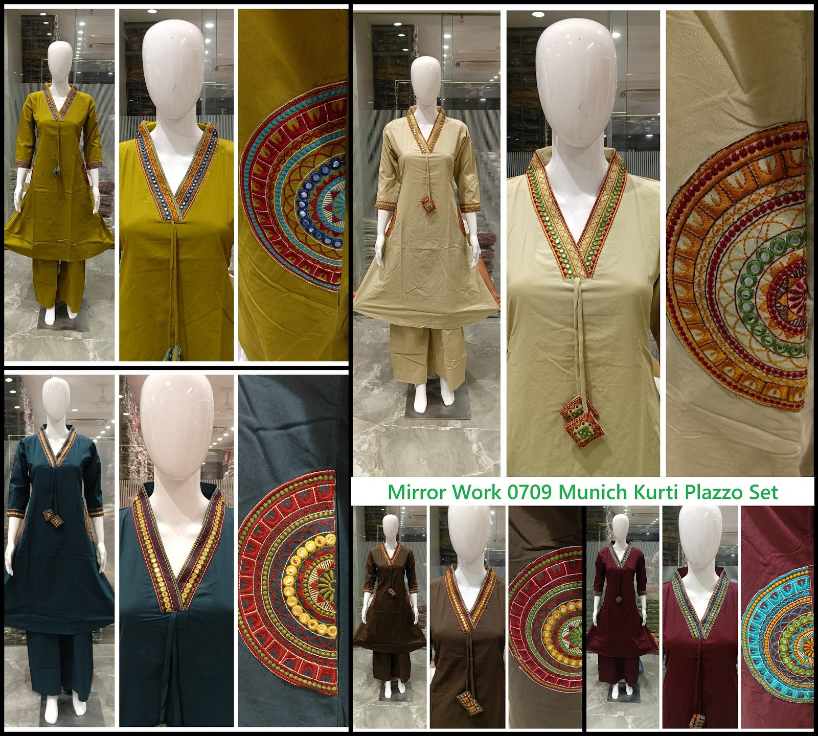 Mirror Work 0709 Munich Dhabu Cotton Kurti Plazzo Set Wholesaler Gujarat