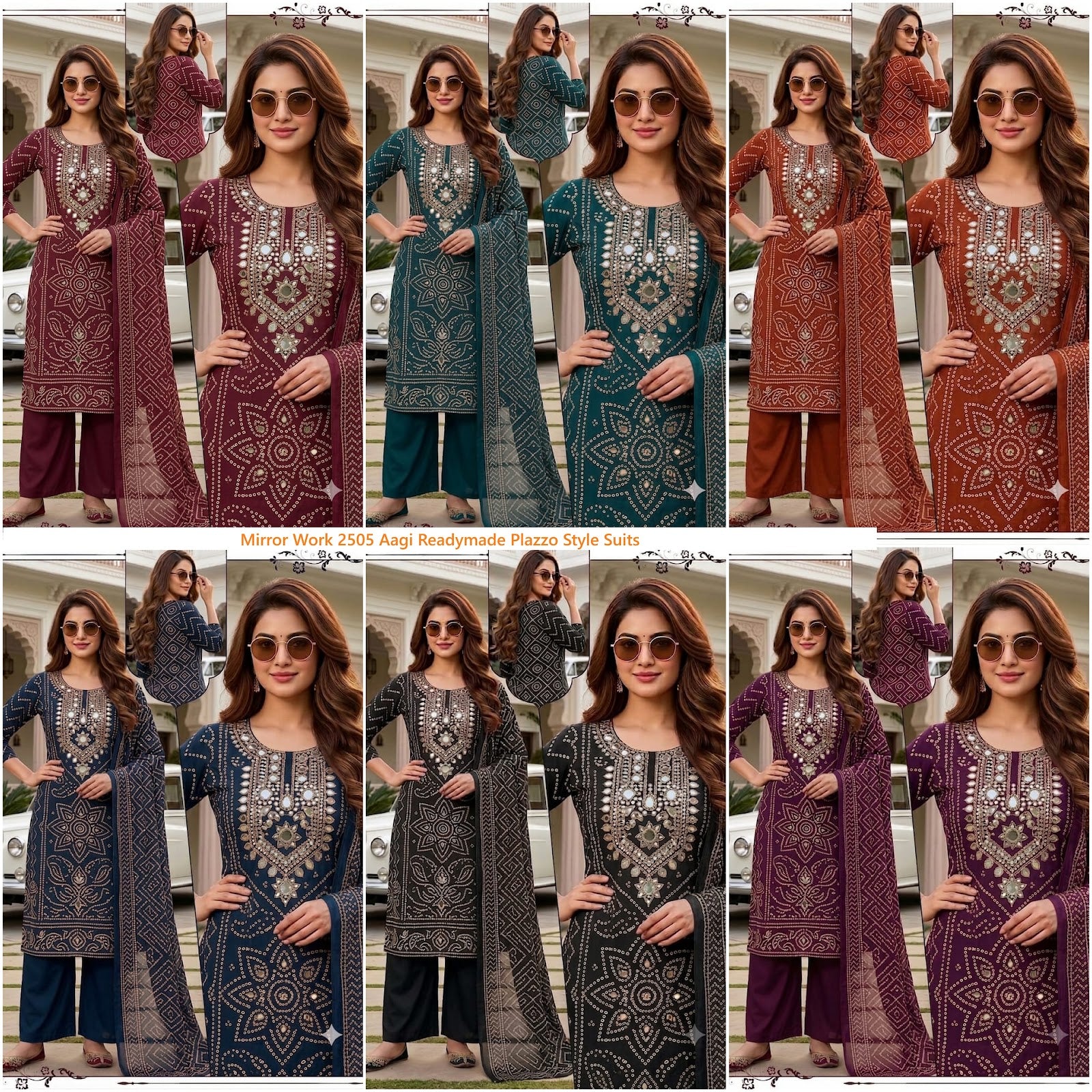 Mirror Work 2505 Aagi Dhabu Cotton Readymade Plazzo Style Suits Supplier Gujarat