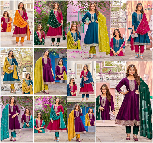 Moh 57 To 67 Aanchi Vichitra Silk Readymade Anarkali Suits Wholesaler