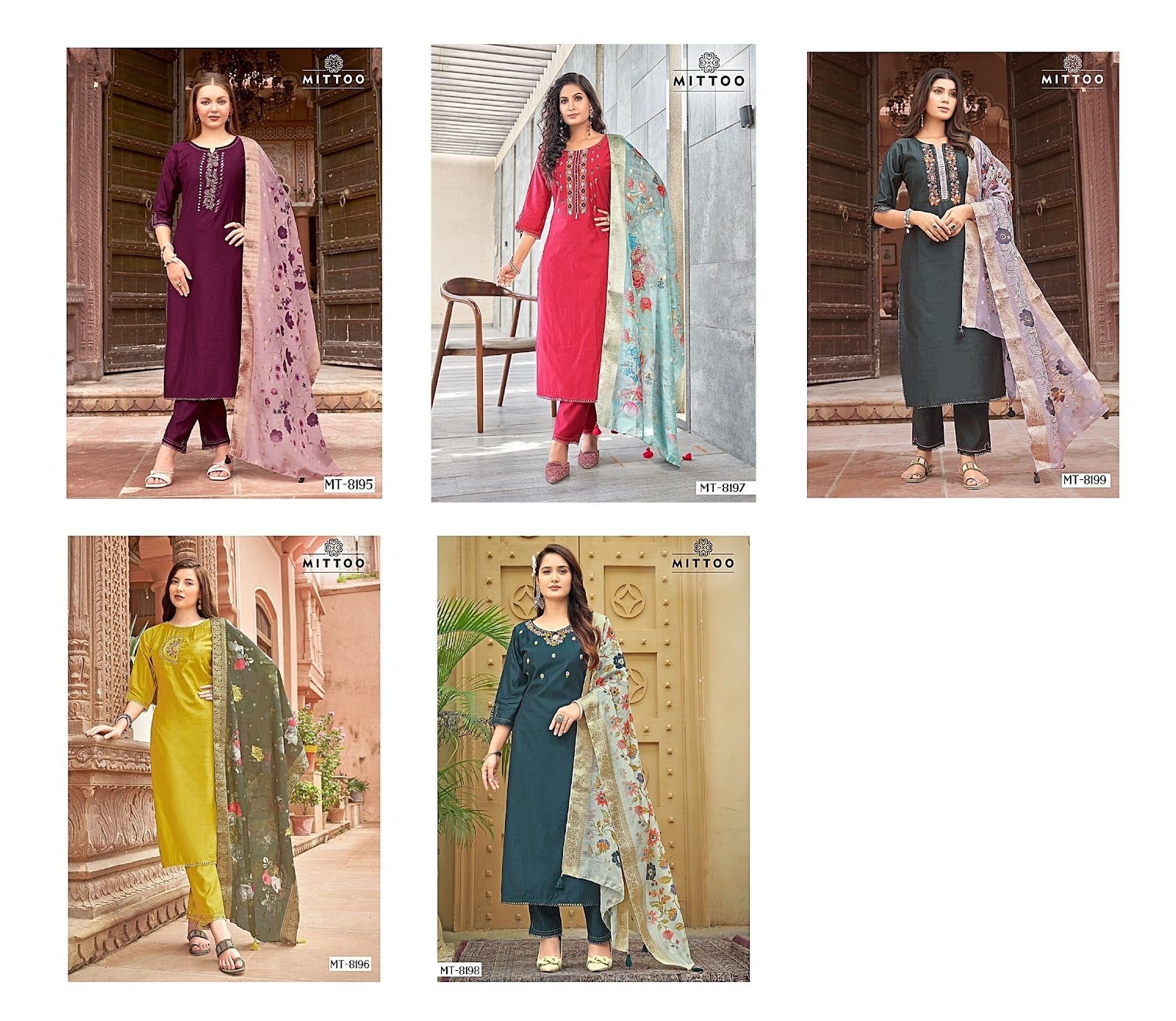 Mt 8195-8199 Mittoo Viscose Weaving Readymade Pant Style Suits Supplier Gujarat