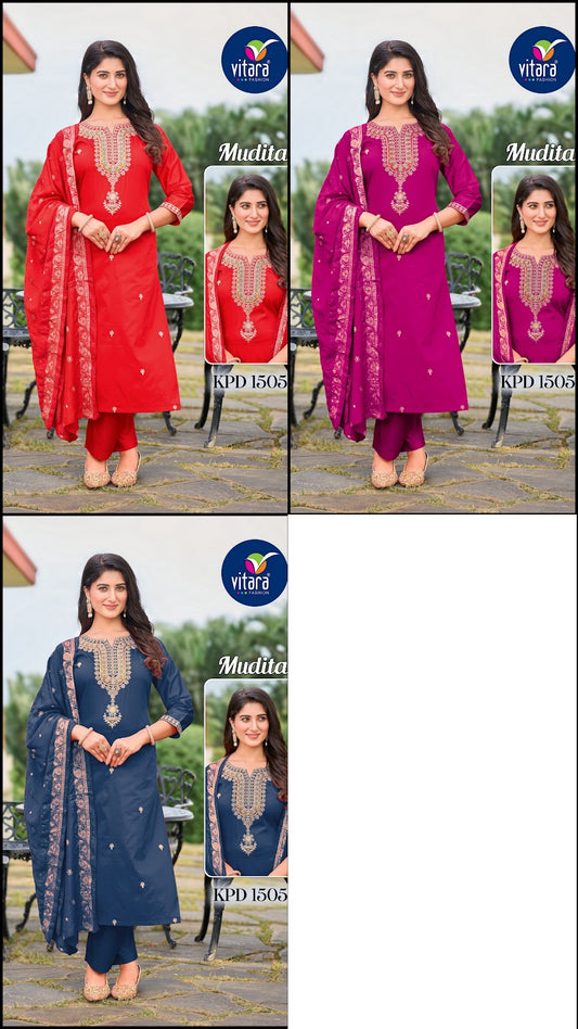 Mudita Vitara Jam Silk Readymade Pant Style Suits Manufacturer