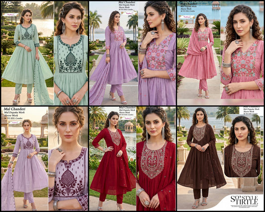 Mul Chanderi 0809 Kaykay Readymade Anarkali Suits Wholesaler India