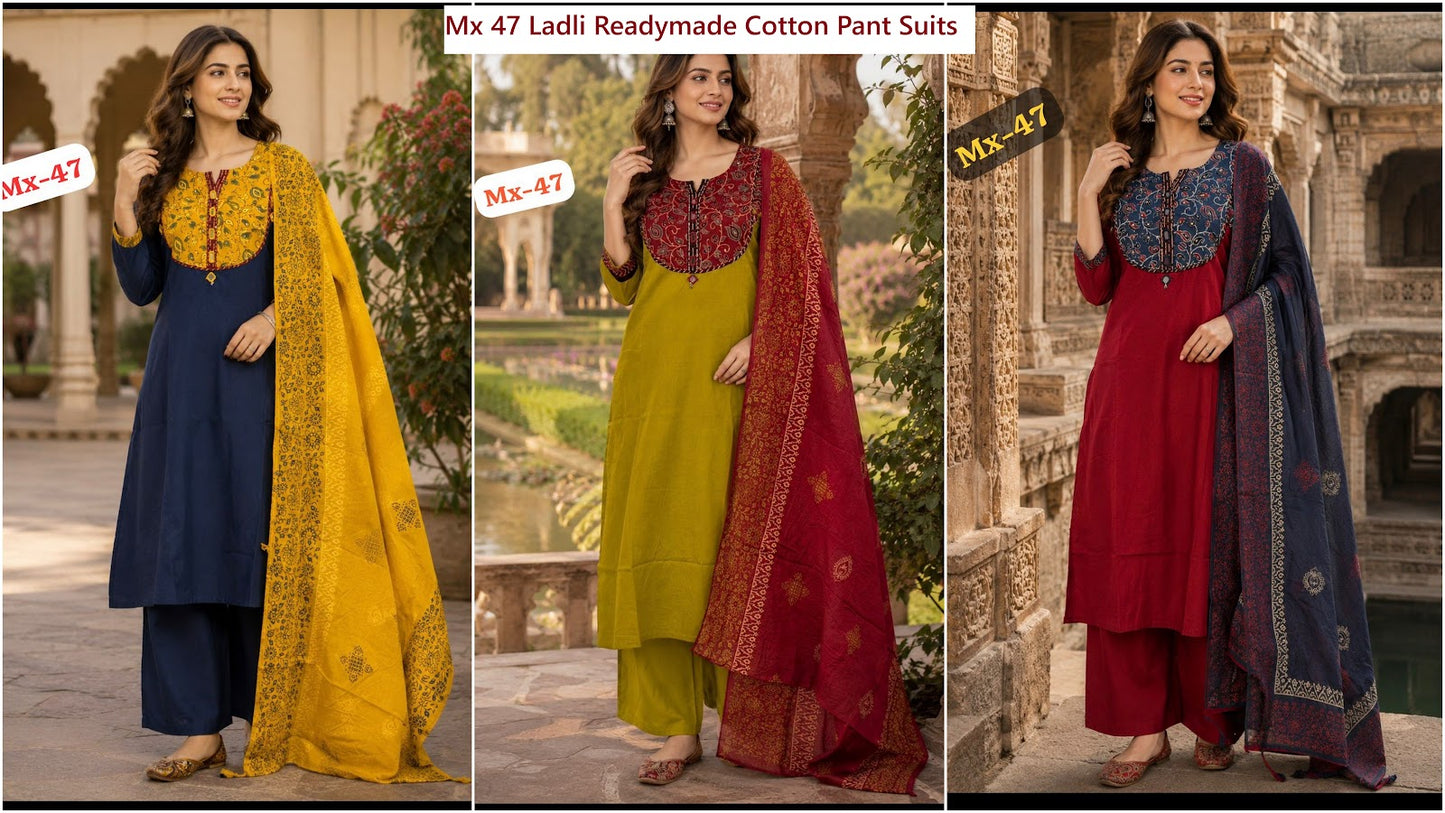 Mx 47 Ladli Dhabu Readymade Cotton Pant Suits Wholesale Rate