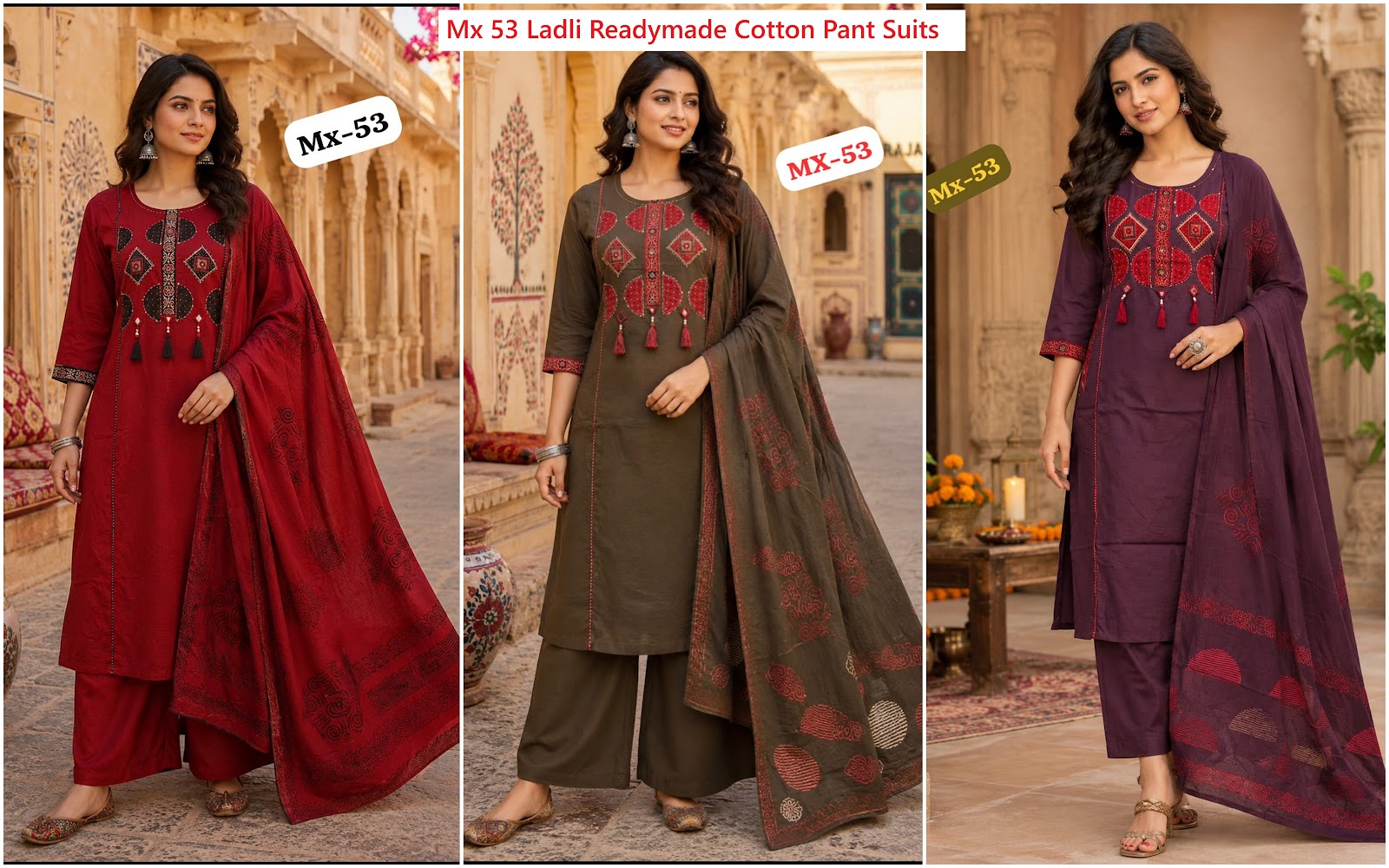 Mx 53 Ladli Dhabu Readymade Cotton Pant Suits Wholesaler