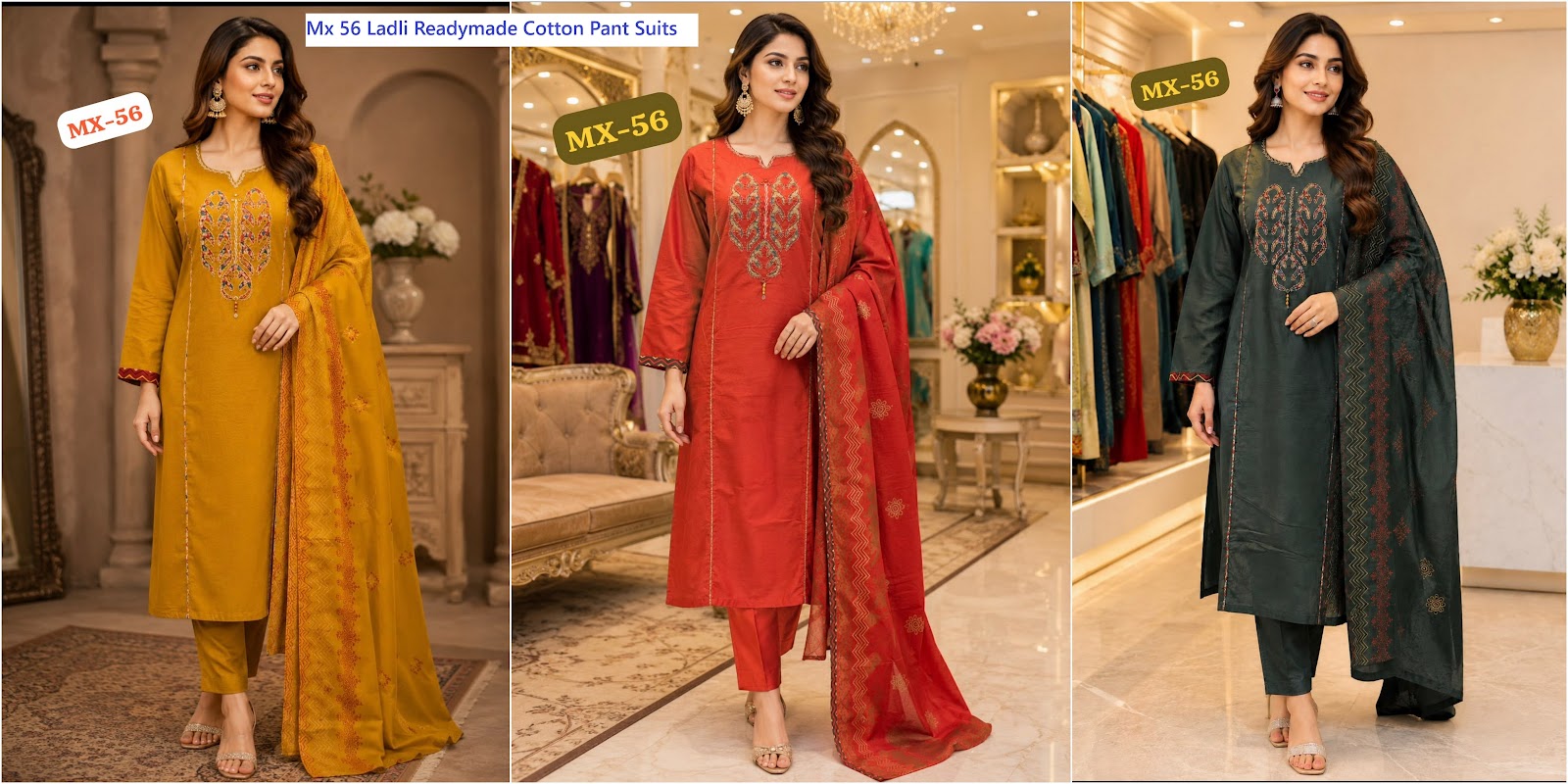Mx 56 Ladli Dhabu Readymade Cotton Pant Suits Wholesaler