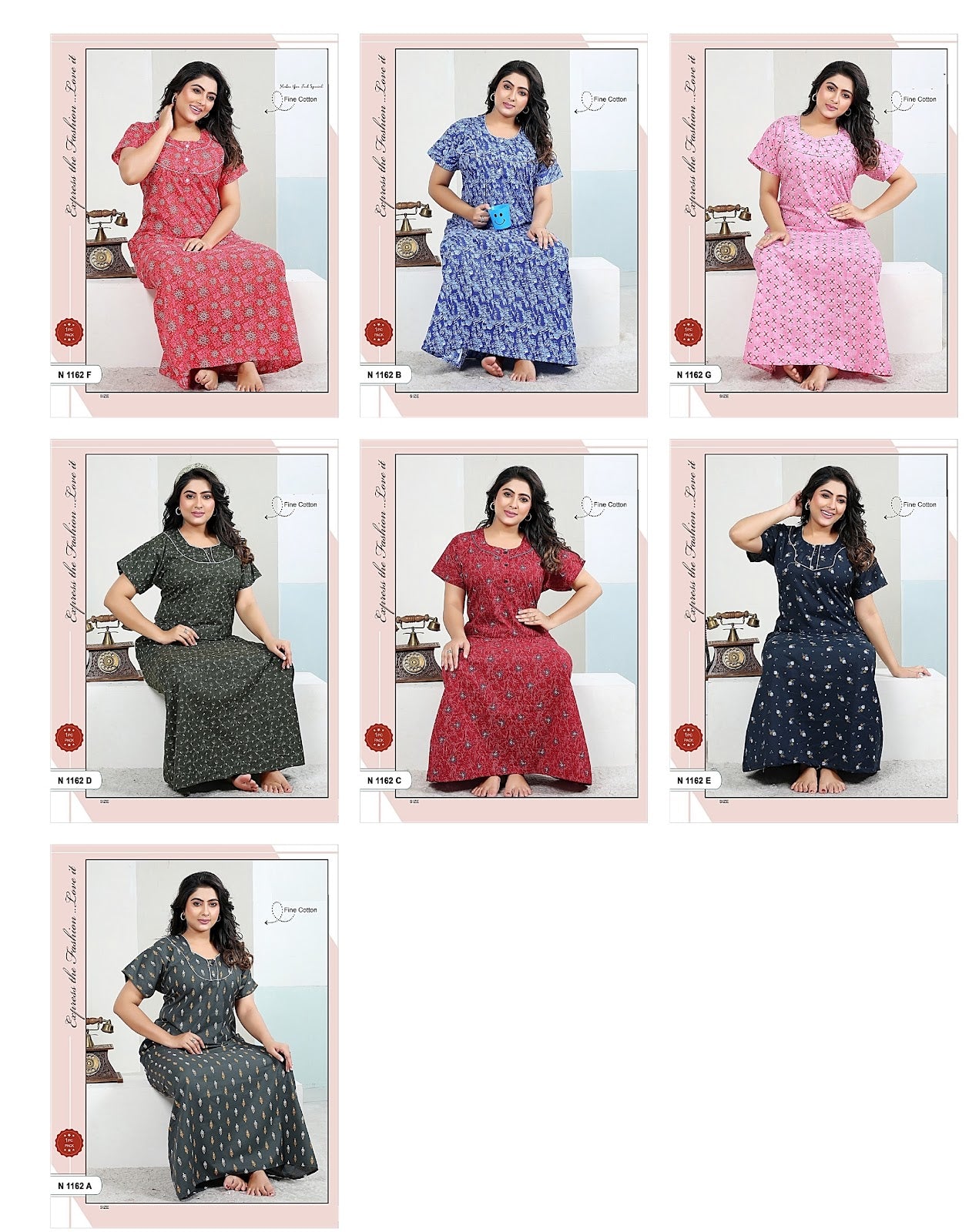 N 1162 Mnt Cotton Night Gowns Exporter Gujarat