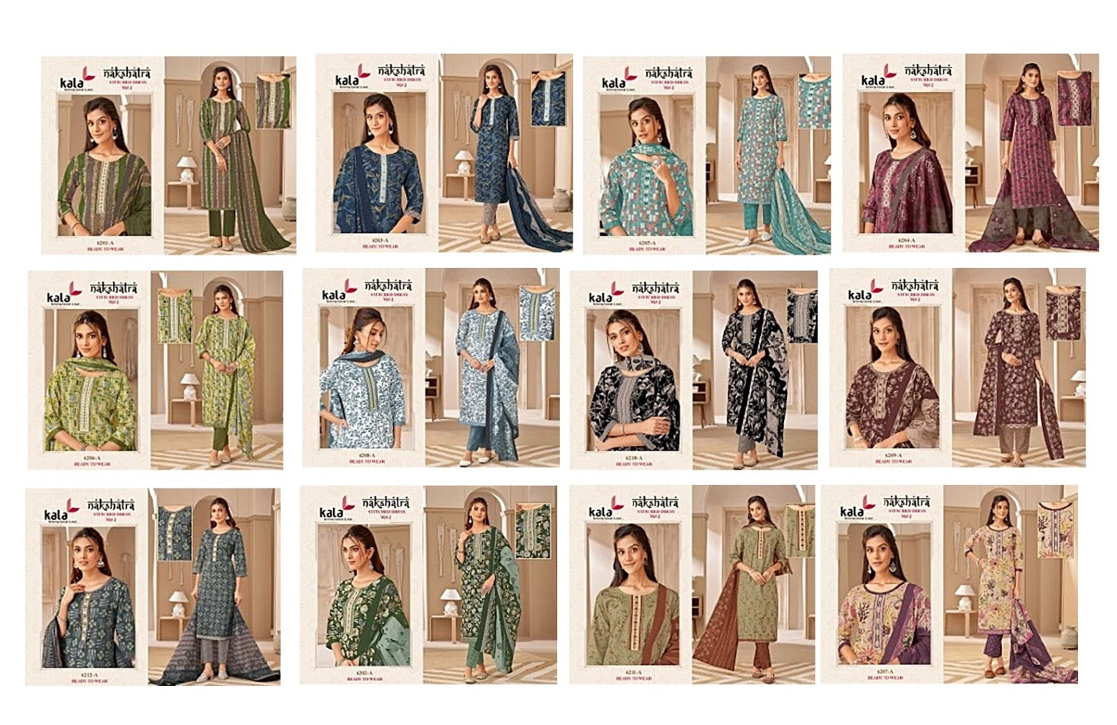 Nakshatra Vol 2 Kala Heavy Cotton Readymade Pant Style Suits Wholesaler