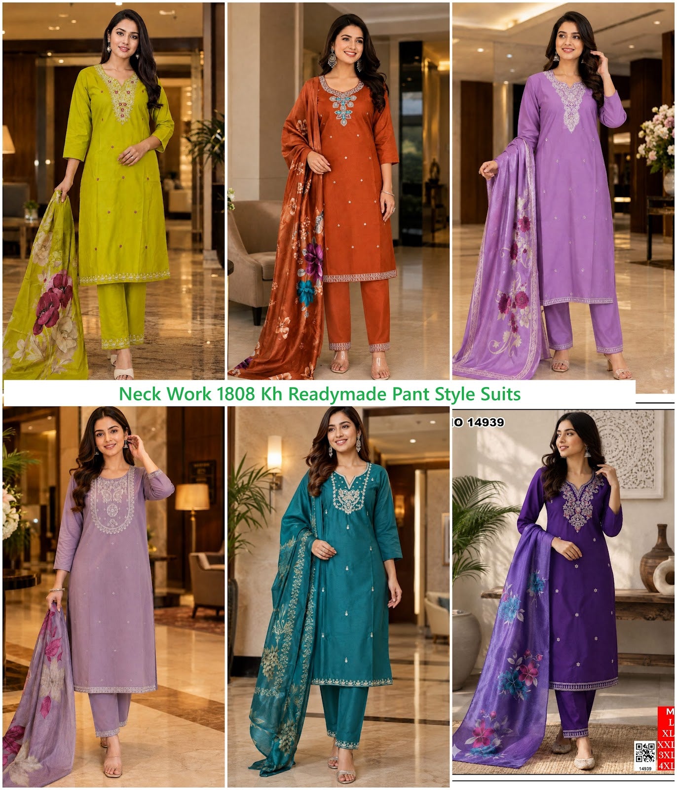 Neck Work 1808 Kh Roman Silk Readymade Pant Style Suits Wholesaler Gujarat