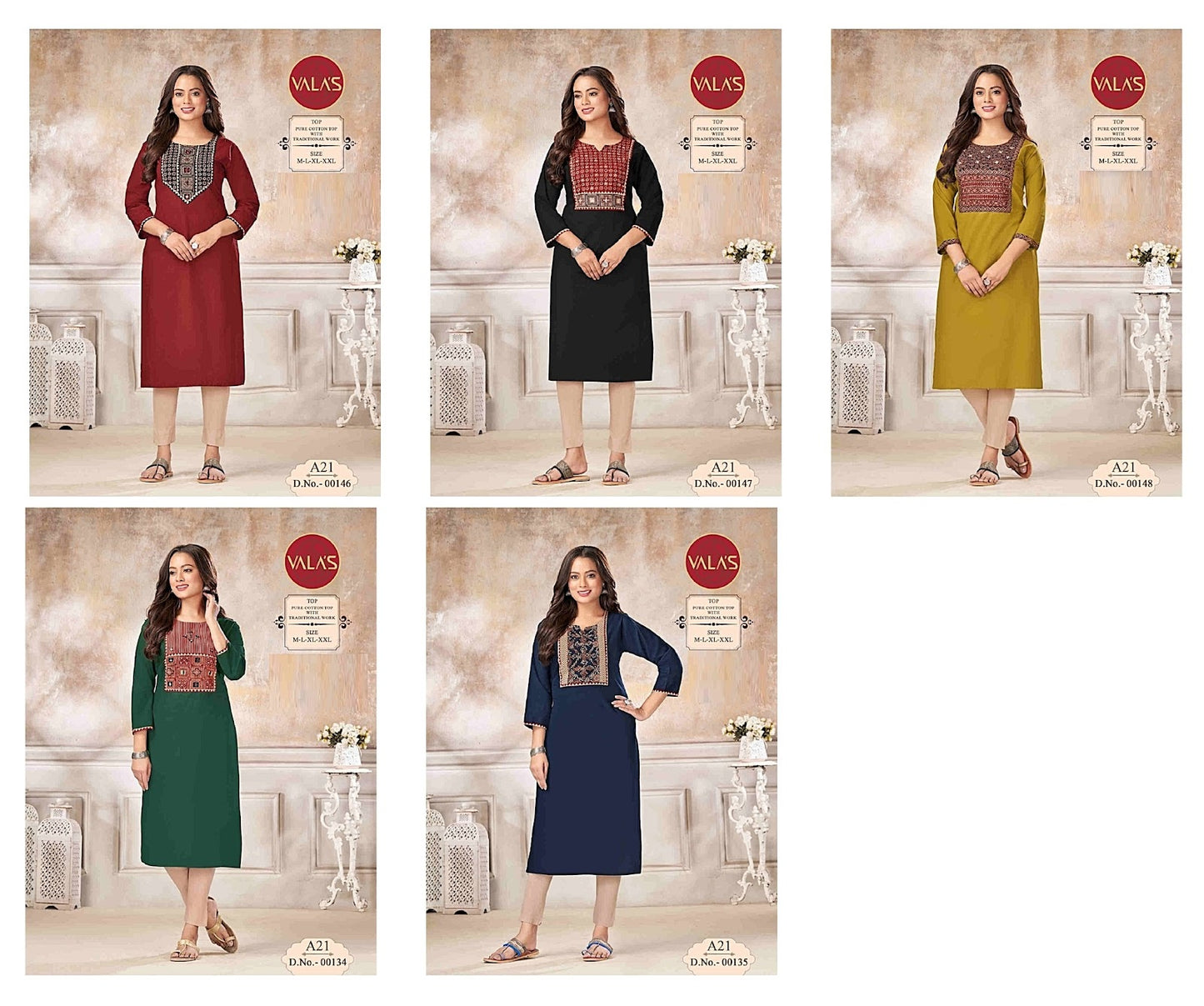 Neck Work 2406 Valas Pure Cotton Knee Length Kurtis Supplier Gujarat