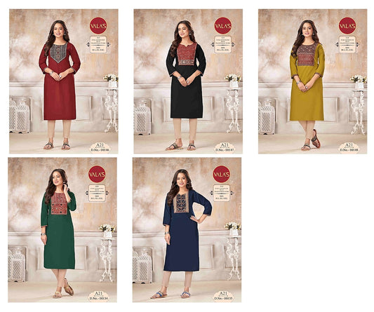 Neck Work 2406 Valas Pure Cotton Knee Length Kurtis Supplier Gujarat