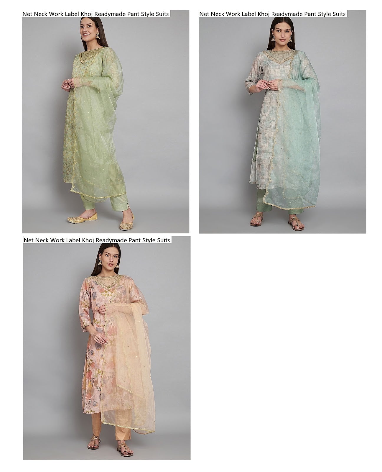 Net Neck Work Label Khoj Organza Readymade Pant Style Suits Wholesale Price