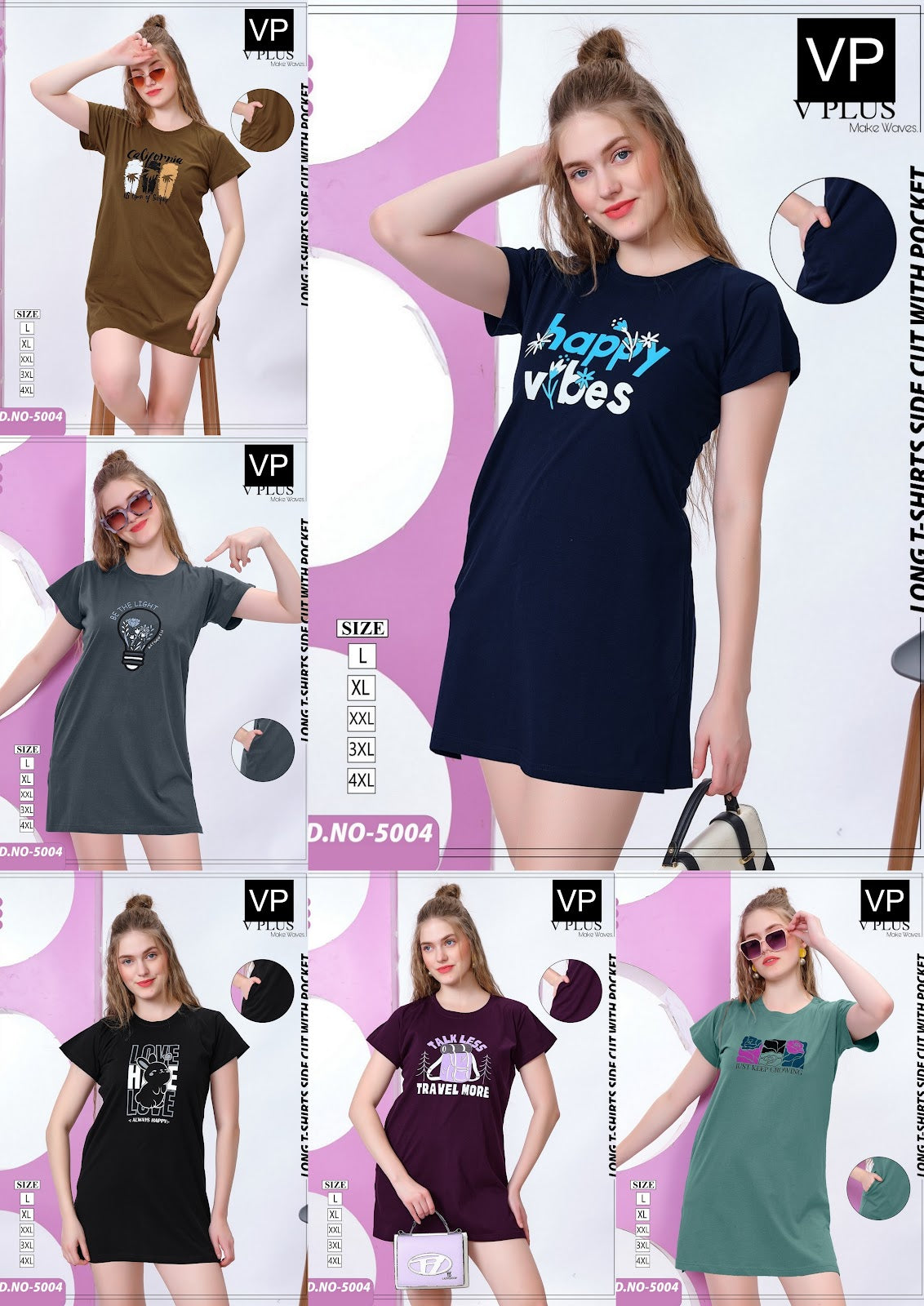 New Colours 5004 Vp Cotton Women Long Tshirt Wholesale Price