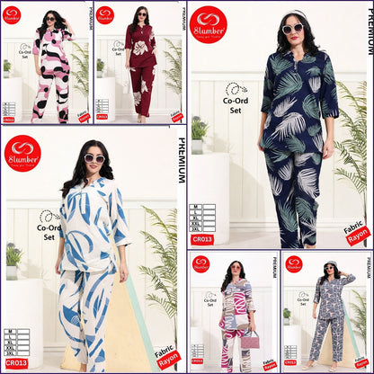 New Cr013 Slumber Rayon Co Ord Set Exporter Ahmedabad