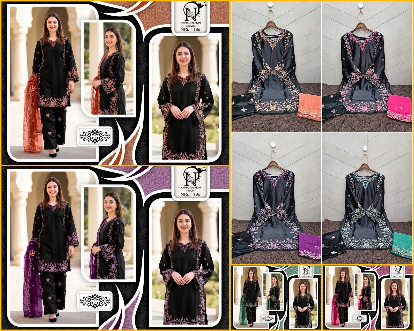 Nfs 1186 Naimat Fashion Studio Satin Pakistani Readymade Suits Exporter Ahmedabad