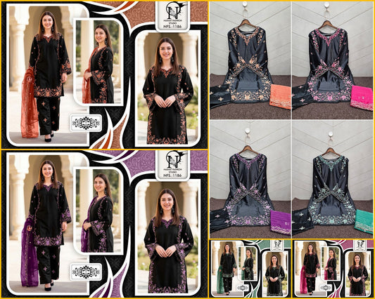 Nfs 1186 Naimat Fashion Studio Satin Pakistani Readymade Suits Exporter Ahmedabad
