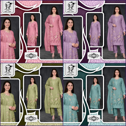 Nfs 1209 Naimat Fashion Studio Cambric Cotton Pakistani Readymade Suits Manufacturer