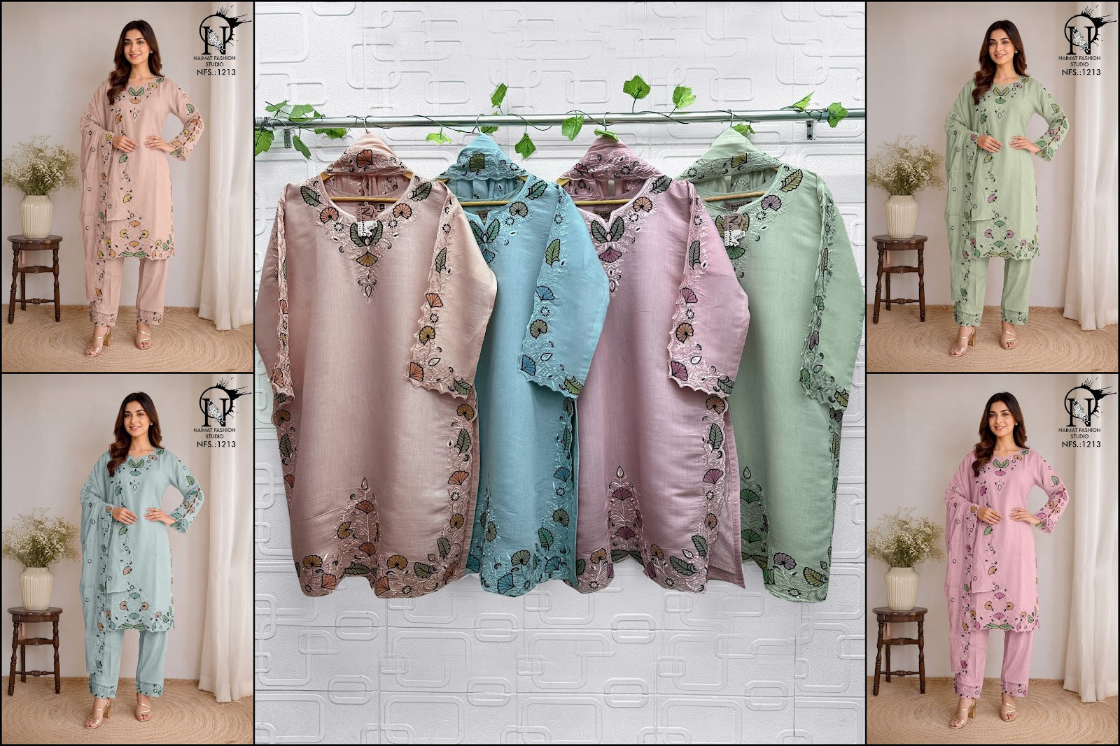 Nfs 1213 Naimat Fashion Studio Cambric Cotton Pakistani Readymade Suits Wholesale Price