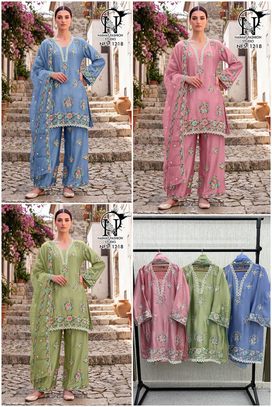 Nfs 1218 Naimat Fashion Studio Chiffon Pakistani Readymade Suits Wholesaler India