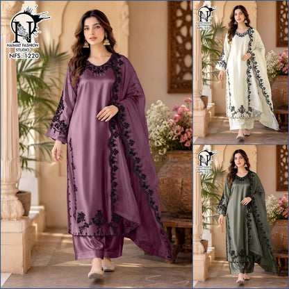 Nfs 1220 Naimat Fashion Studio Satin Pakistani Readymade Suits Wholesale