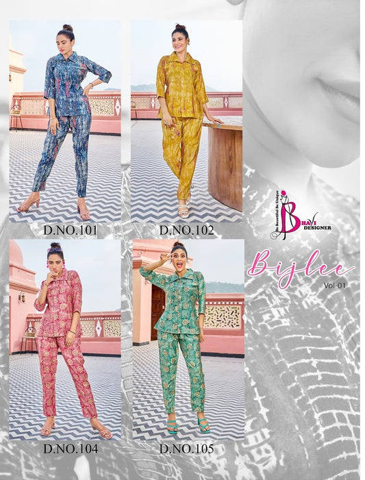 Bijlee Vol 1 Bhavi Designer Modal Silk Co Ord Set Exporter Ahmedabad