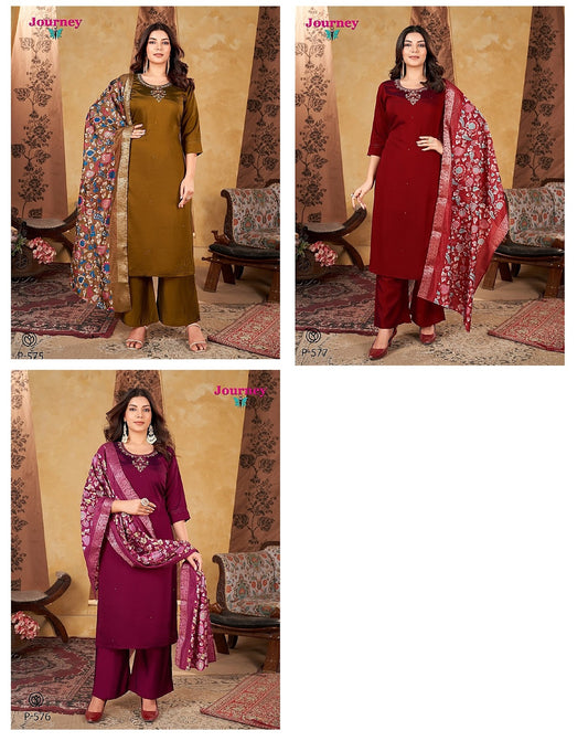 P 575-577 Journey Design Two Tone Readymade Plazzo Style Suits Exporter Ahmedabad