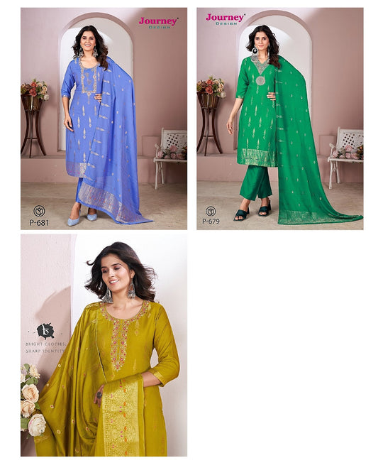 P 679-681 Journey Design Jacquard Readymade Pant Style Suits Manufacturer Ahmedabad