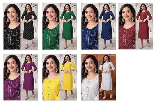 Pearl Emerald Premnath Rayon Straight Cut Kurtis