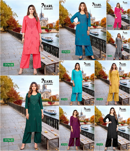 Pearl Lucknawi Prmnt Rayon Cotton Kurti Plazzo Set Manufacturer India