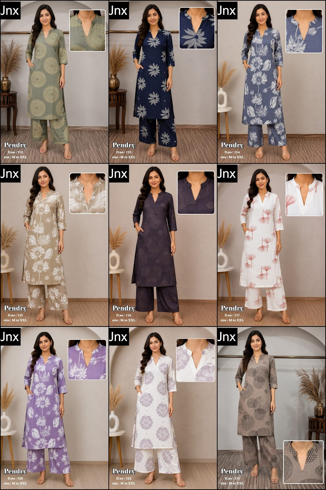 Pendry Jnx Rayon 22Kg Kurti Plazzo Set Wholesaler Ahmedabad