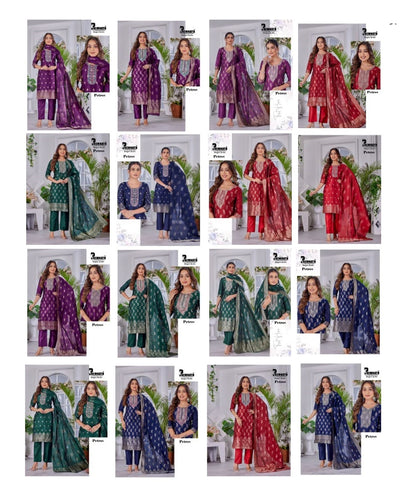 Petrov Premnath Jacquard Chanderi Readymade Pant Style Suits Exporter Ahmedabad