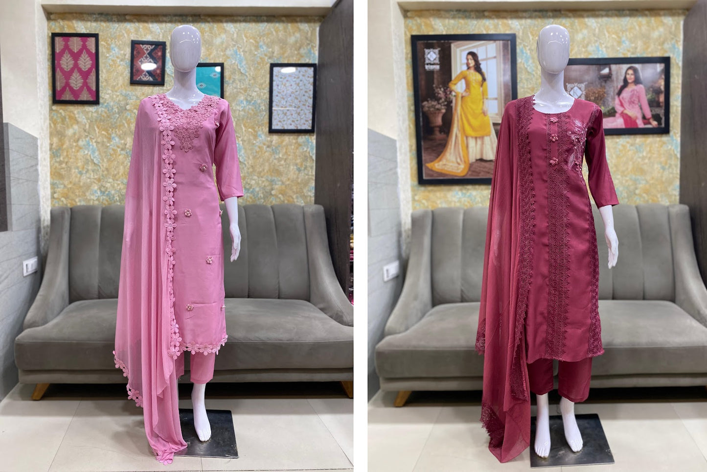 Pink & Rani Kiana Roman Silk Readymade Pant Style Suits Wholesaler India