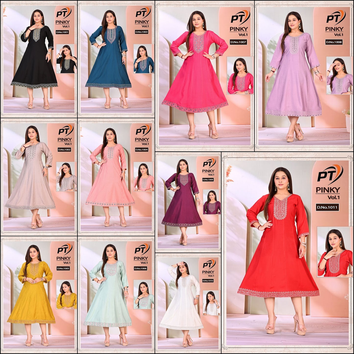 Pinky Vol 1 Pt Jacquard Anarkali Kurtis Wholesaler