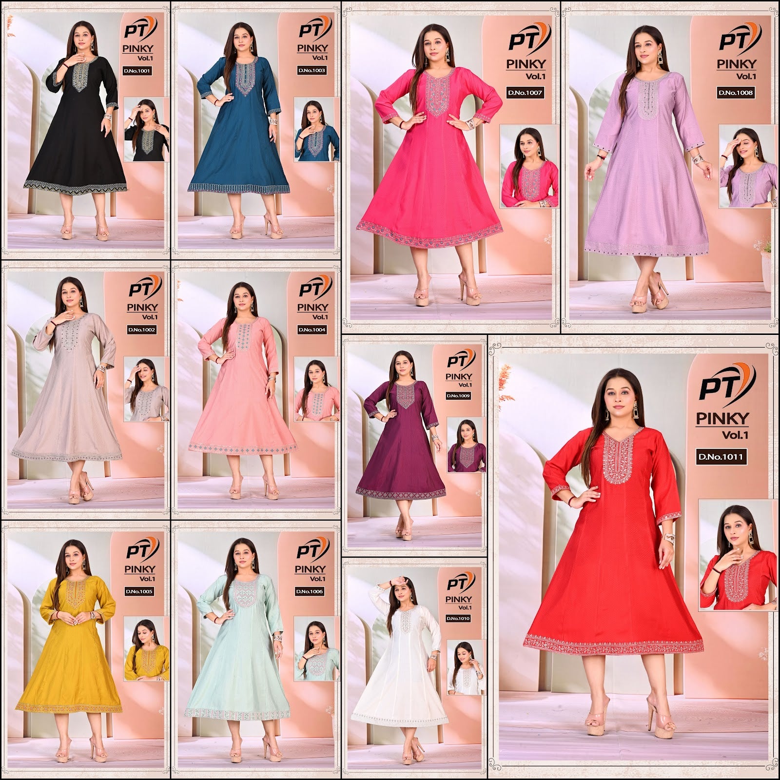 Pinky Vol 1 Pt Jacquard Anarkali Kurtis Wholesaler