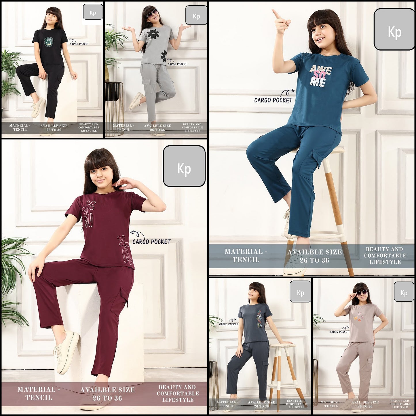 Plain 090626 Kp Tencil Girls Cargo Set Wholesale