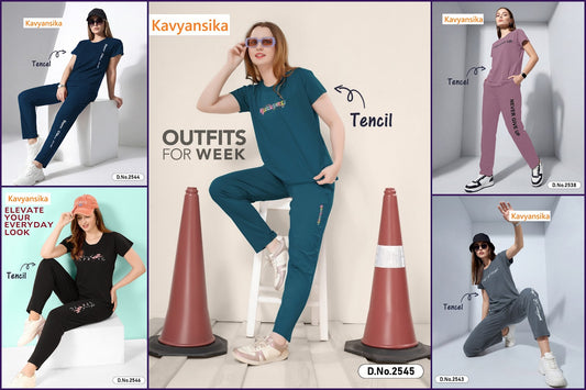 Plain 130526 Kavyansika Tencil Pyjama Night Suits Wholesaler