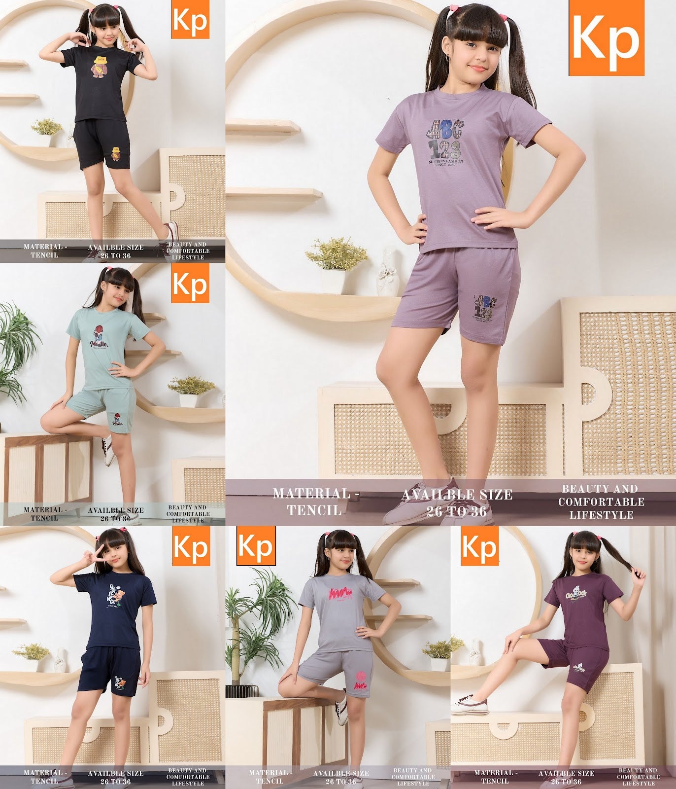 Plain 130526 Kp Tencil Girls Shorts Set Wholesale Rate