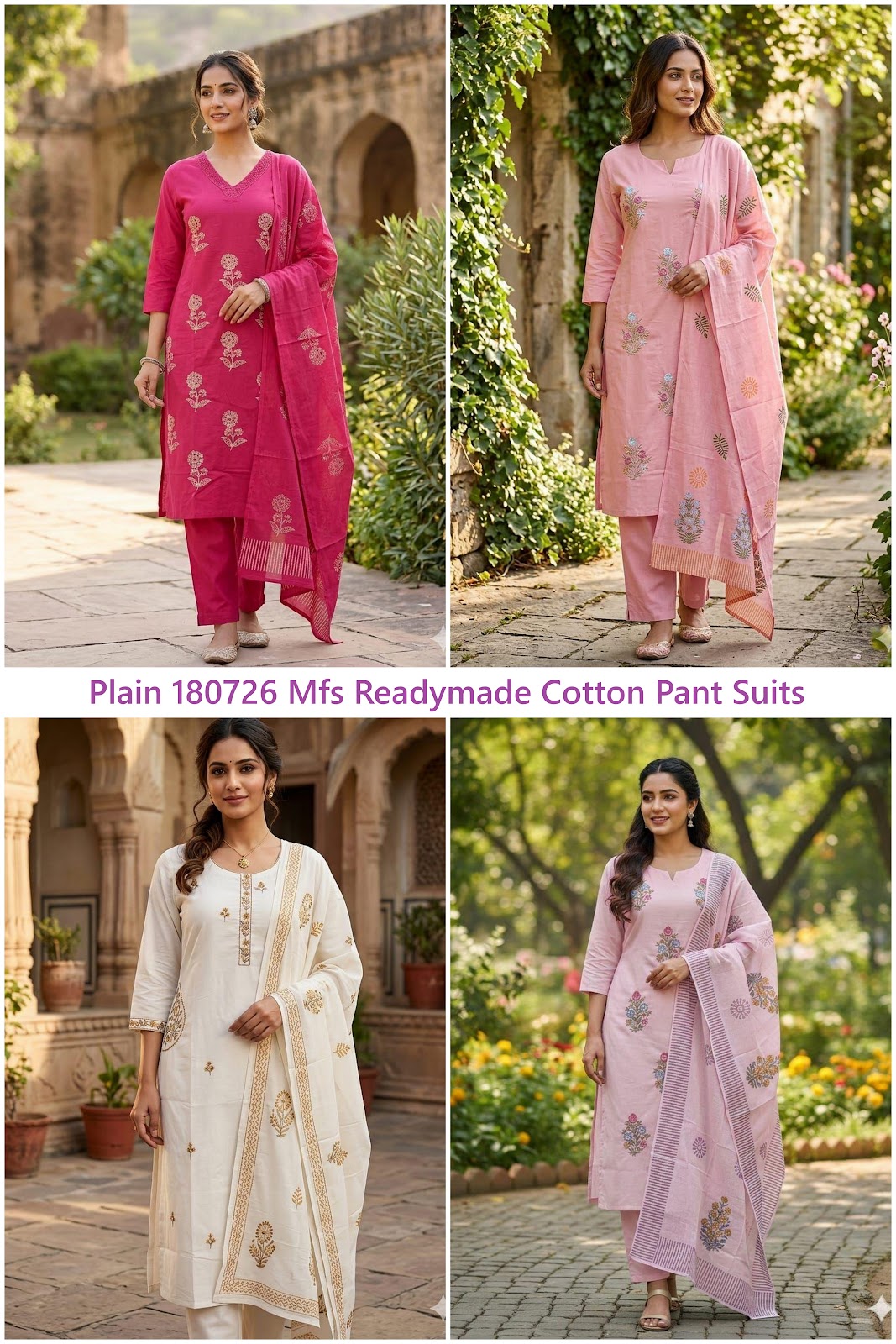 Plain 180726 Mfs Readymade Cotton Pant Suits Wholesaler India