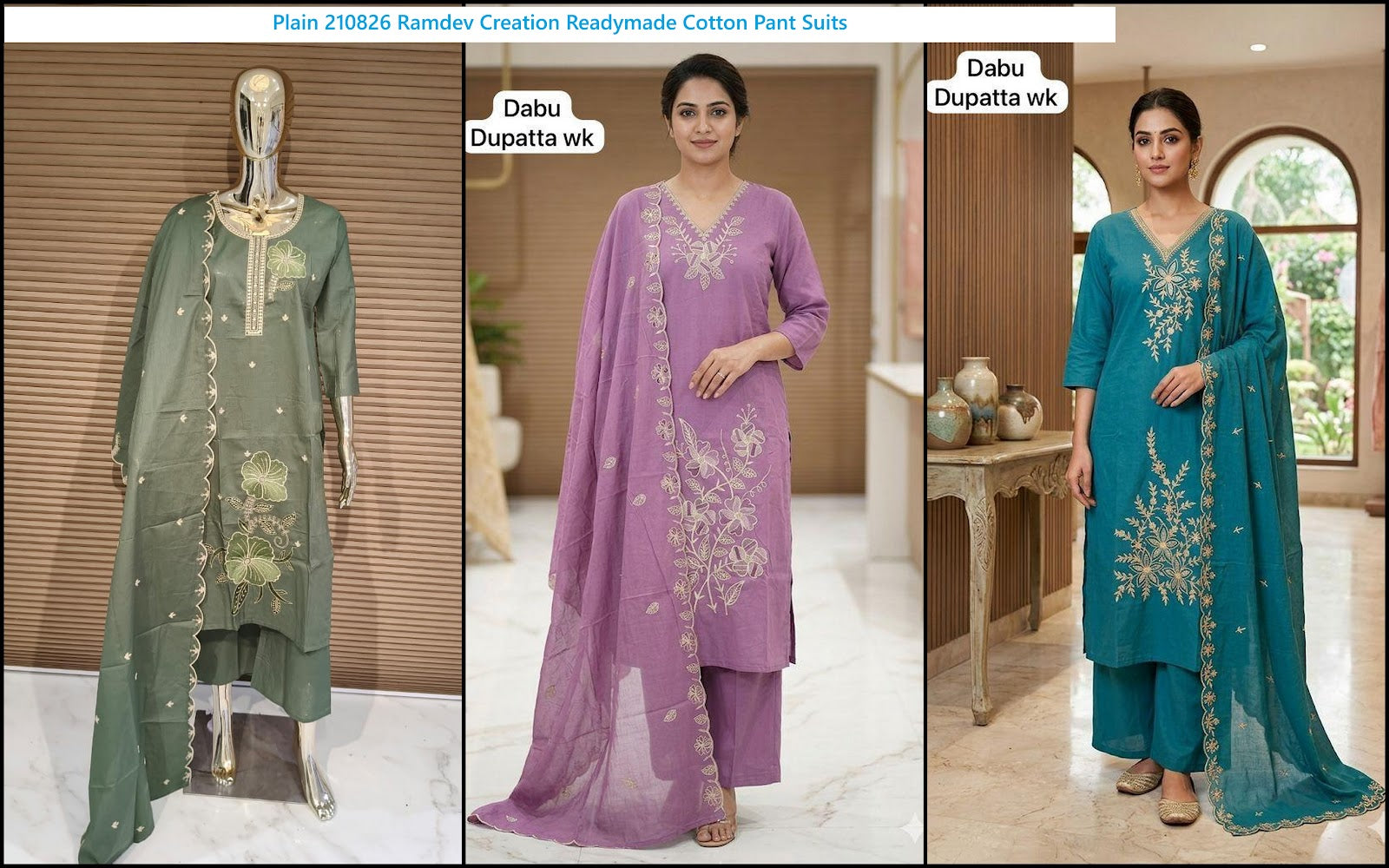 Plain 210826 Ramdev Creation Dhabu Readymade Cotton Pant Suits Manufacturer Gujarat
